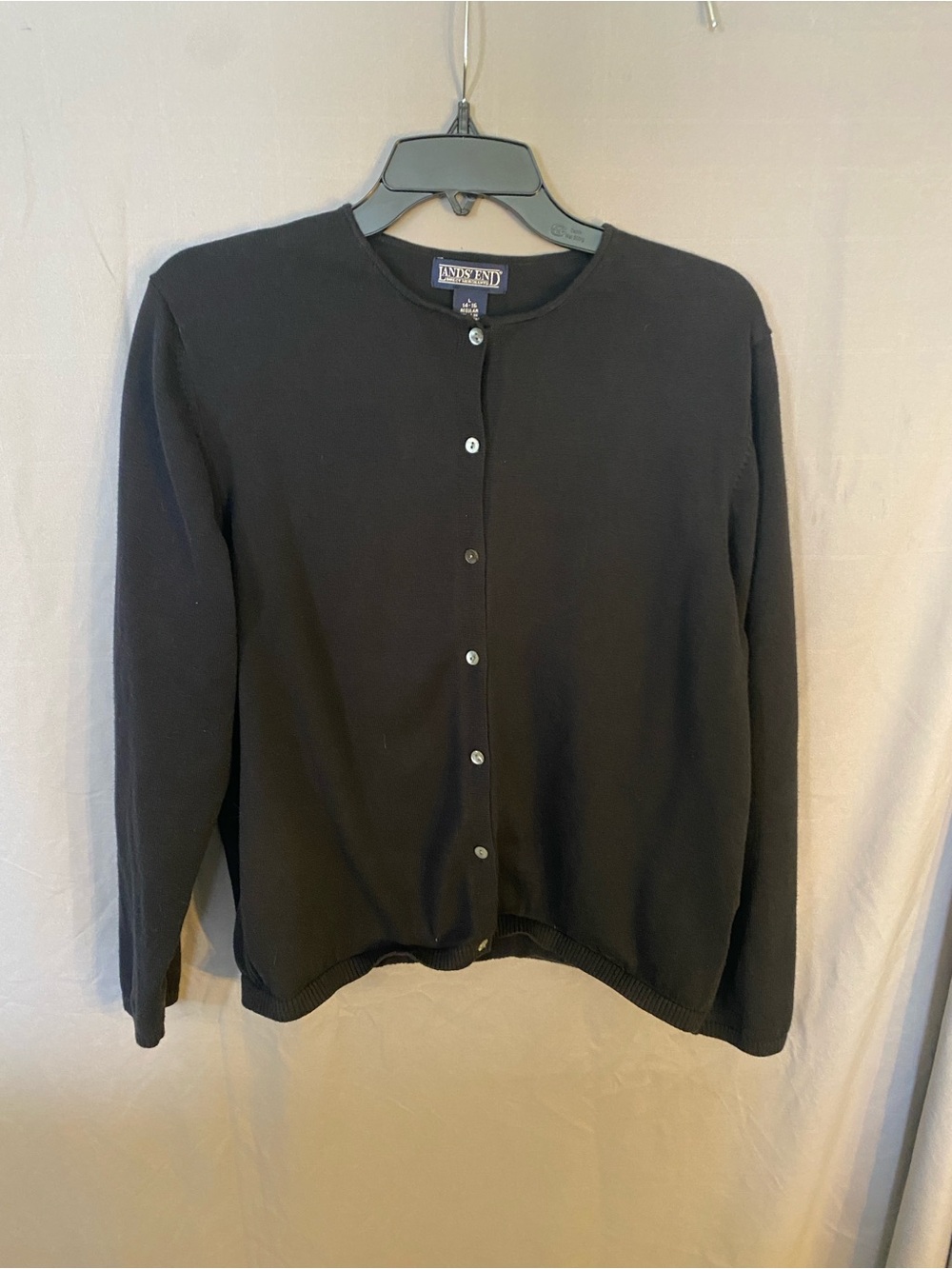 Lands' End Black Crewneck Button-Front Cardigan